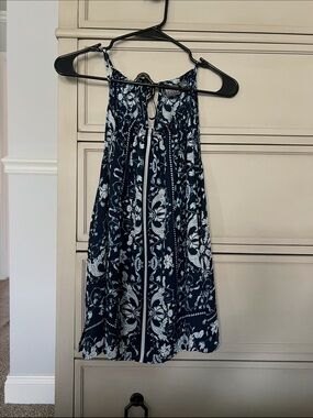 Sleeveless Navy Floral Halter Neck Top